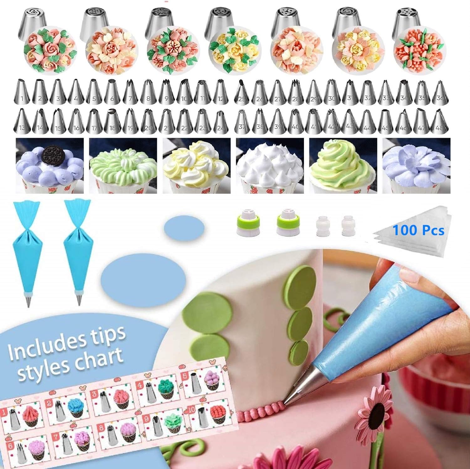Cake Decorating Supplies,493 PCS Cake Decorating Kit 3 Packs Springform Cake Pans, Cake Rotating Turntable,48 Piping