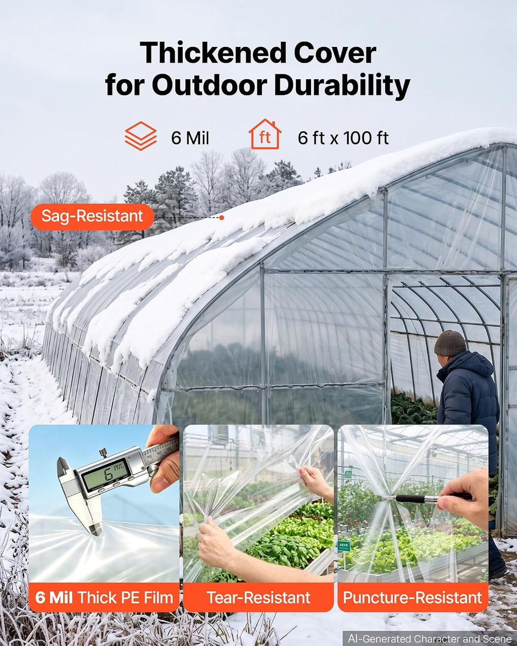 Greenhouse Plastic Sheeting 6 x 100 ft 6 Mil Clear Polyethylene Film