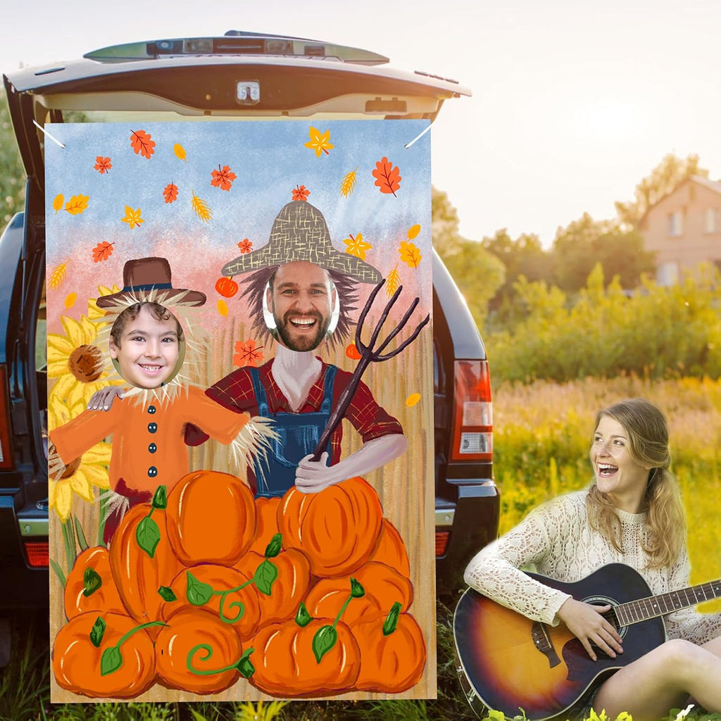 Thanksgiving Photography Backdrop Pumpkin Photo Background Fall Harvest Decor Autumn Events Photo Props Scarecrow