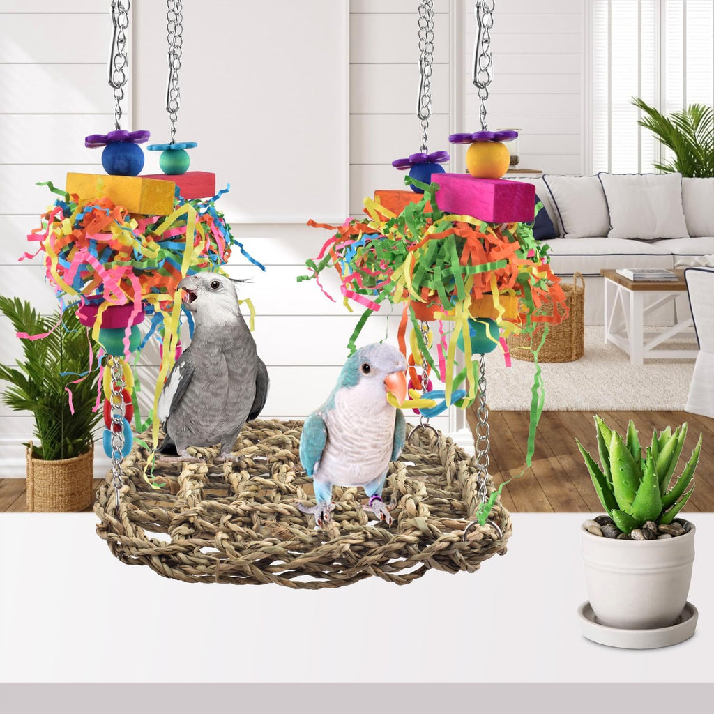 Bird Toys, Grass Swing Hammock Climbing Toy for Parrot Parakeet | Natural Grass with Colorful Chew Toys, Climbing and