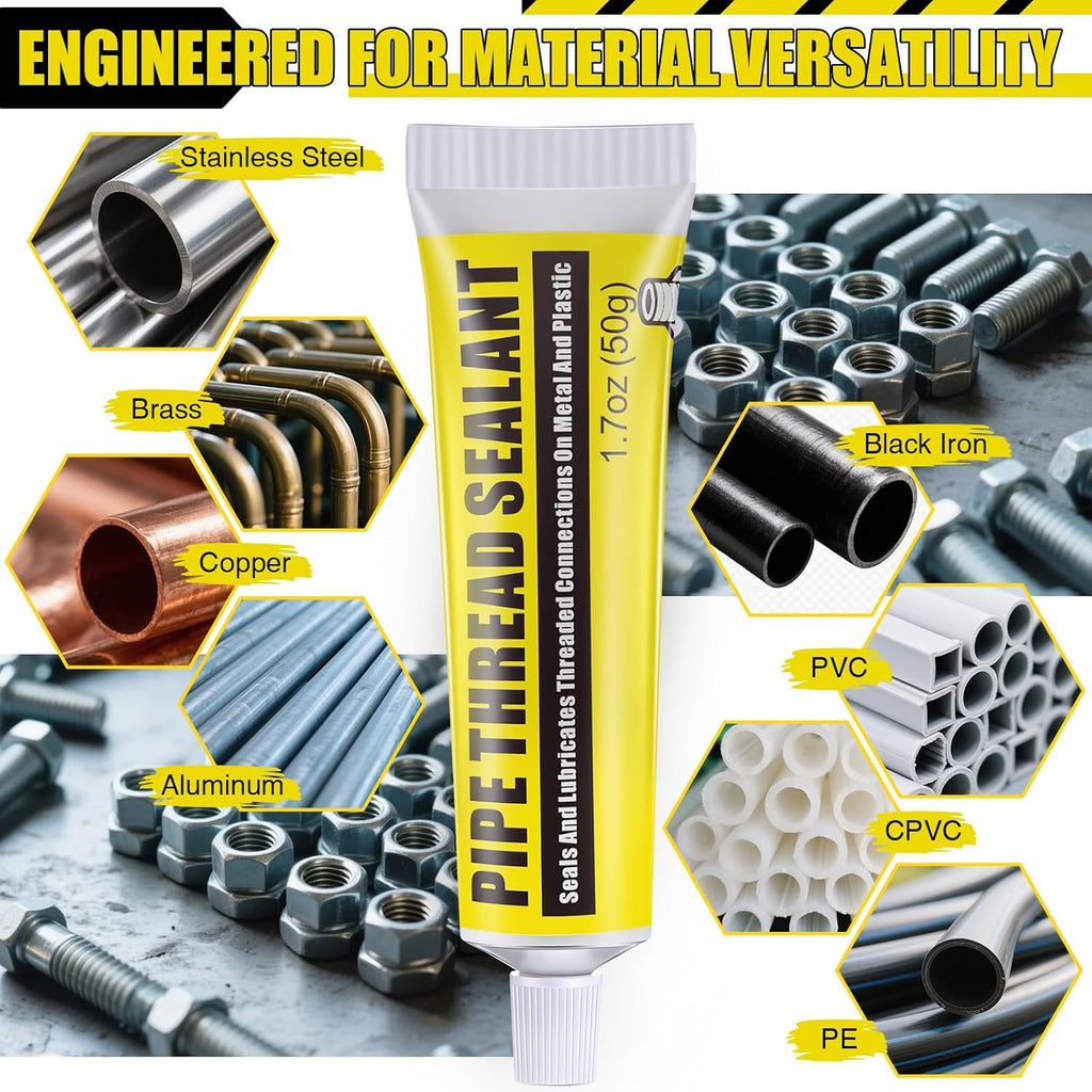 2 Pcs Soft Set Pipe Thread Sealant, 1-3/4 Ounce Non Hardening Paste with 2 Brush for Metal & Plastic Leak Proof, Temp