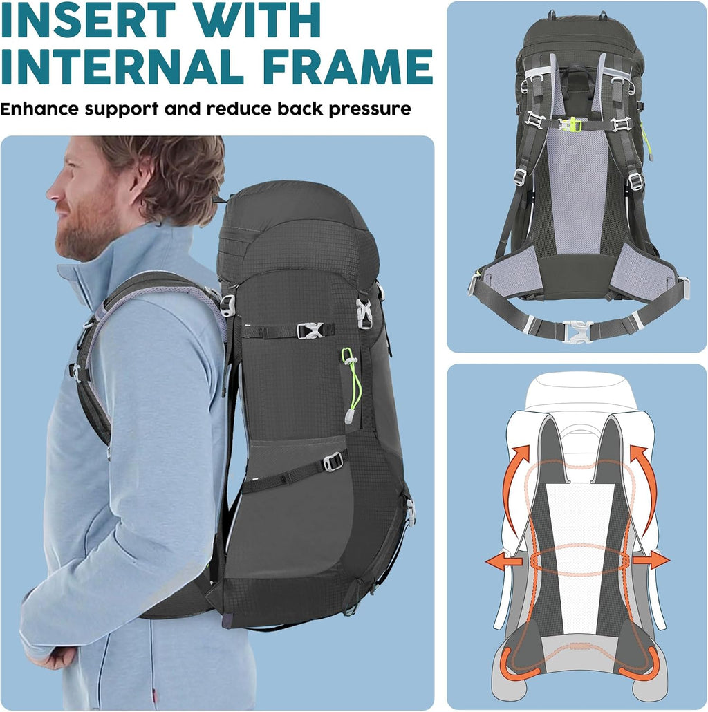 Internal Frame Hiking Backpack 50/60/65/70/80L, Mountain Climbing Camping Backpack Daypack Waterproof Rain Cover