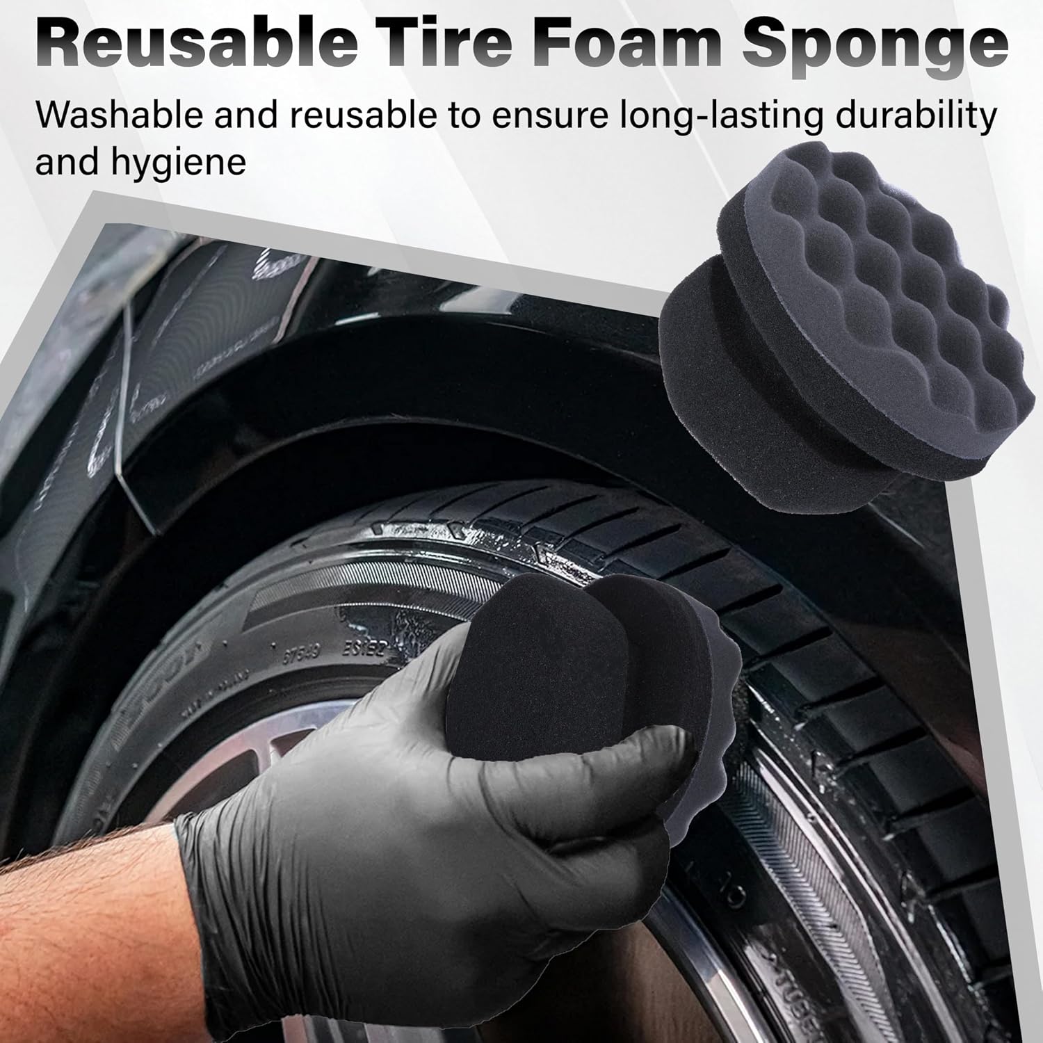 2 PCS Tire Shine Applicator Pad, Hex Grip Tire Dressing Applicator | Reusable Tire Foam Sponge, Tire Shine Brush, Car