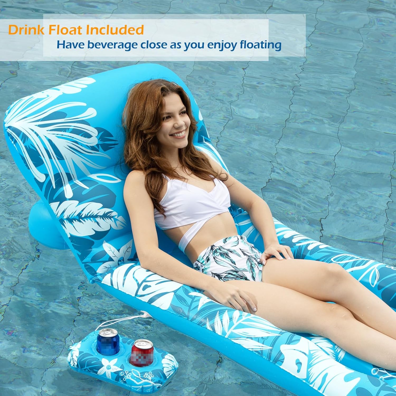 Inflatable Pool Float Adult - Pool Floaties Lounger Floats Floating Chair Raft with Adjustable Backrest Cup Holders