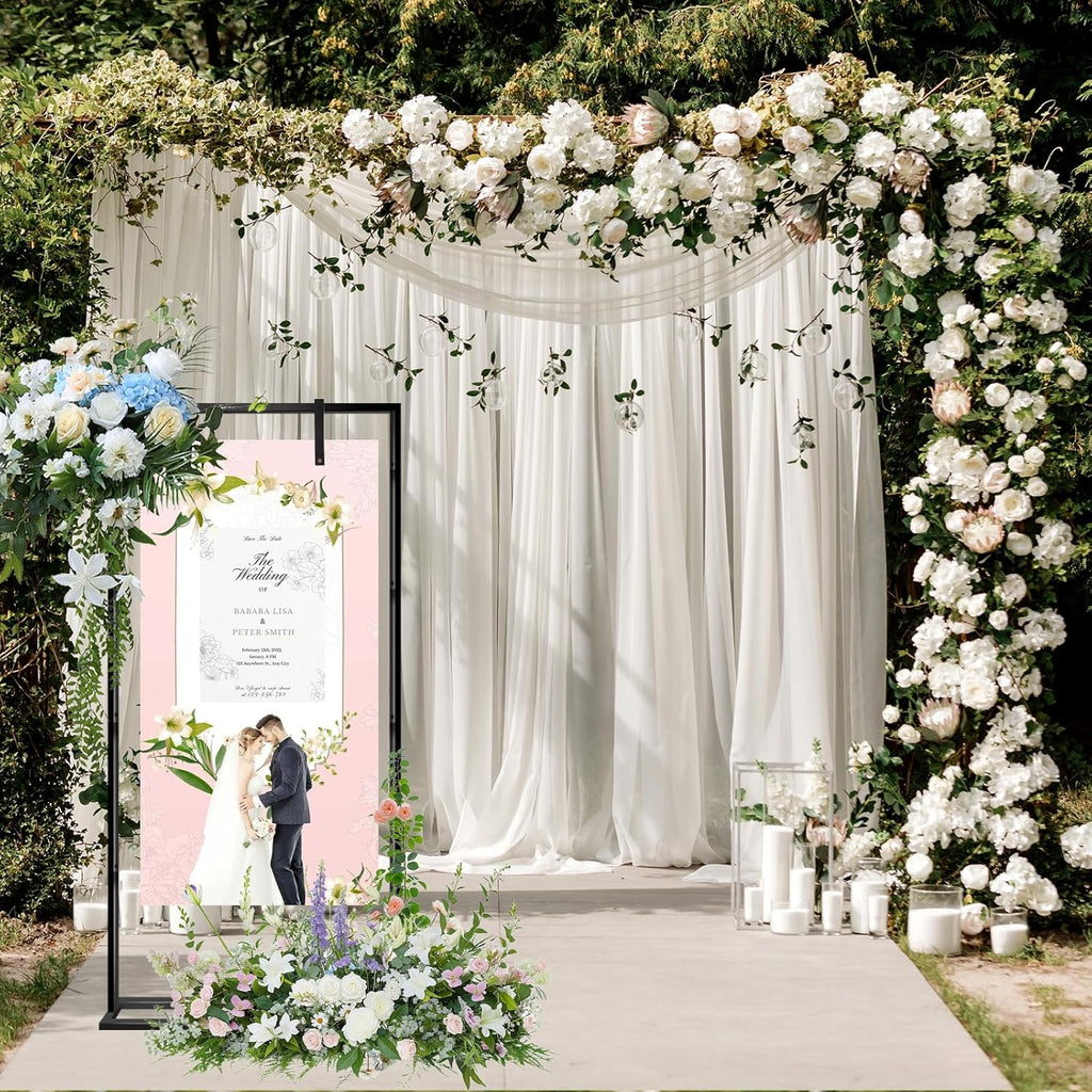 Wedding Sign Stand – Adjustable Metal Easel, 50" or 66" Floor Poster Holder, Black, Perfect for Wedding Welcome