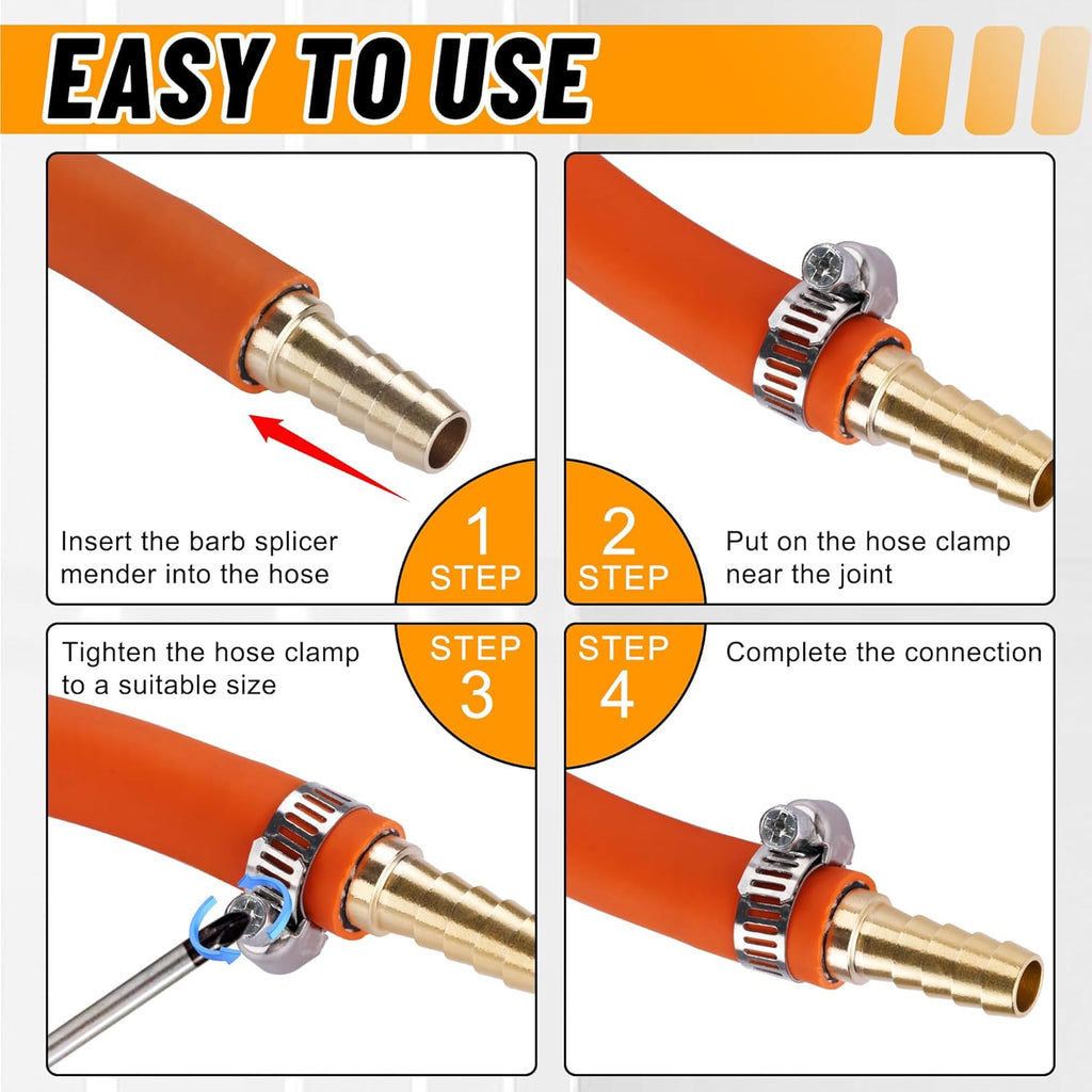 48PCS Brass Hose Barb Splicer Mender Fittings with Pipe Clamp
