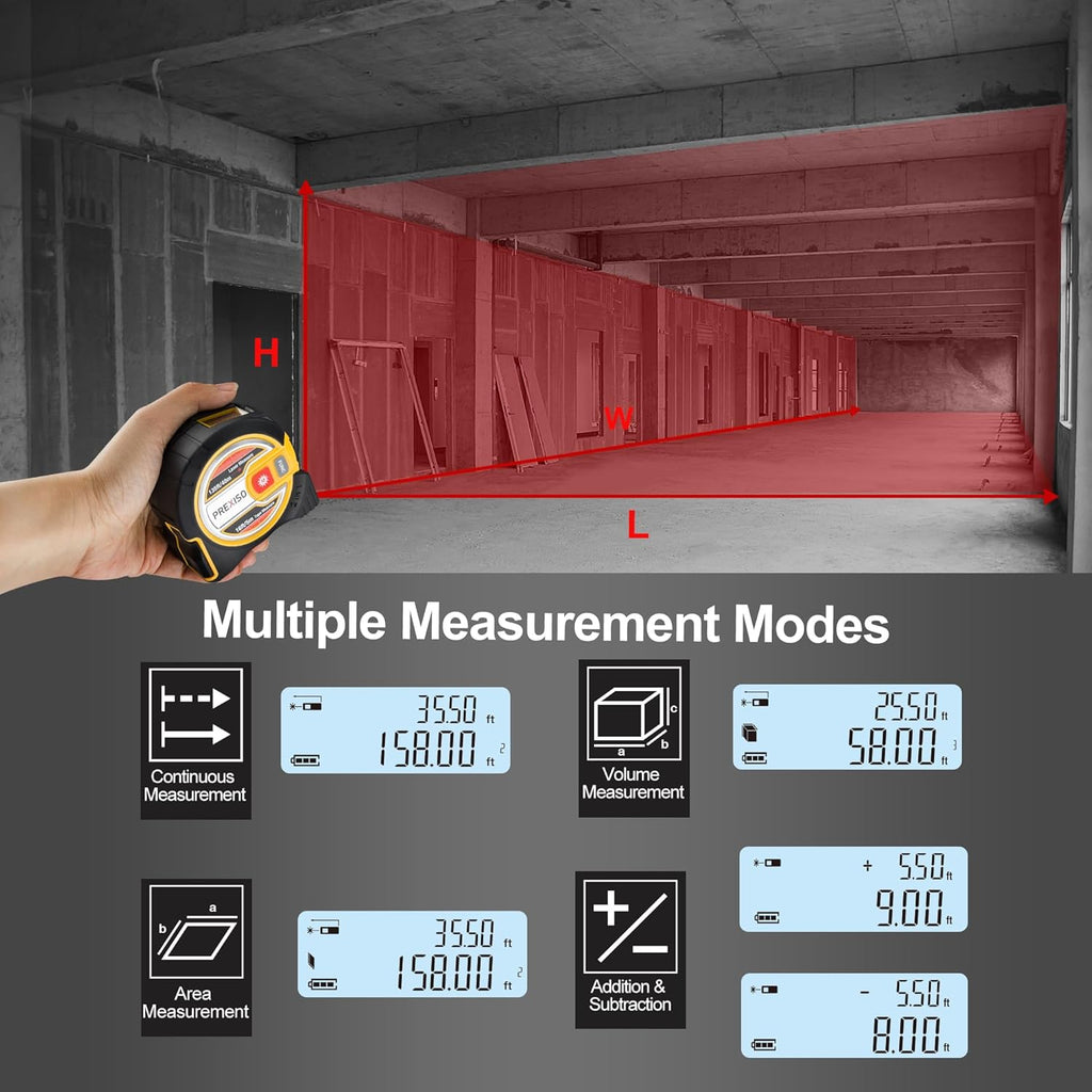 2-in-1 Laser Tape Measure - NOT Digital - 135Ft Laser Measurement Tool & 16Ft Measuring Tape with Auto Lock & Movable