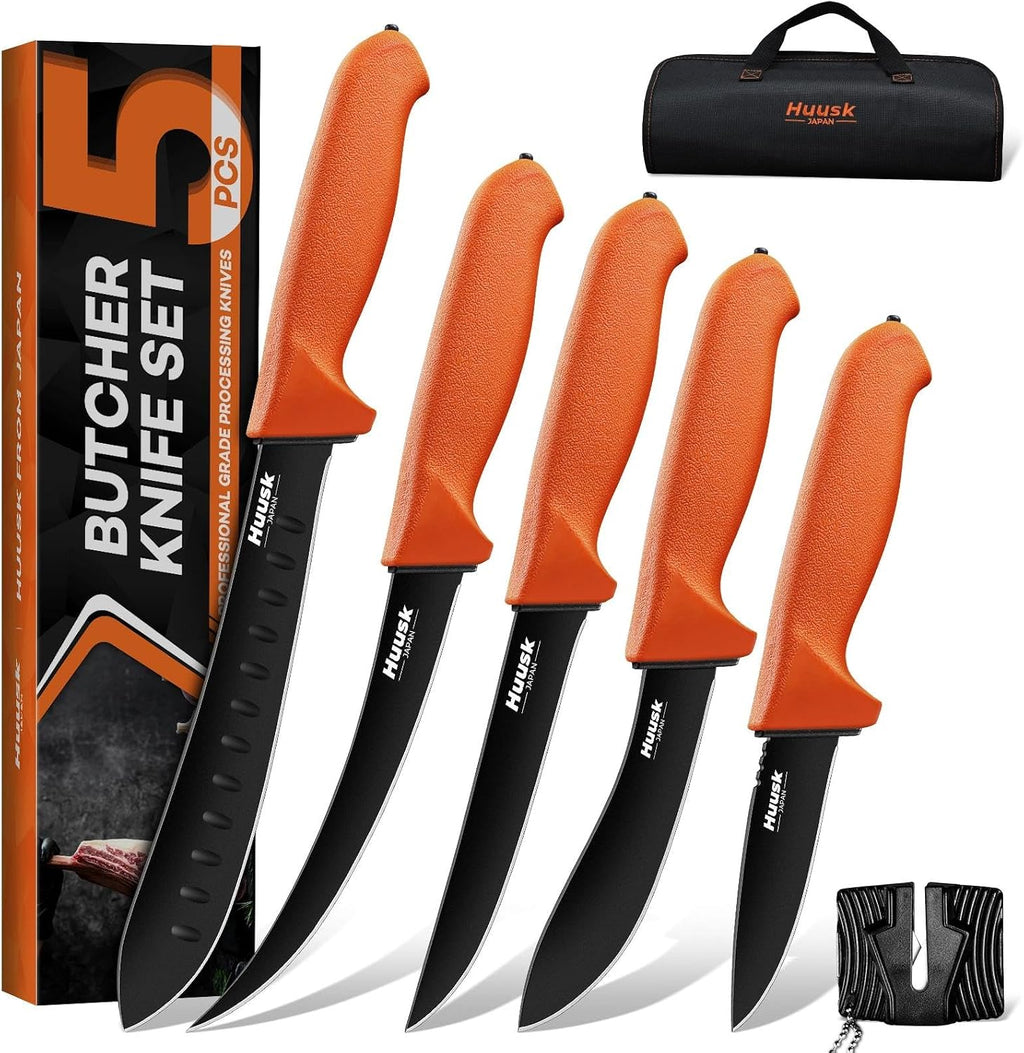 Butcher Knife Set - Meat Processing Kit with Roll Bag, Gift for Men