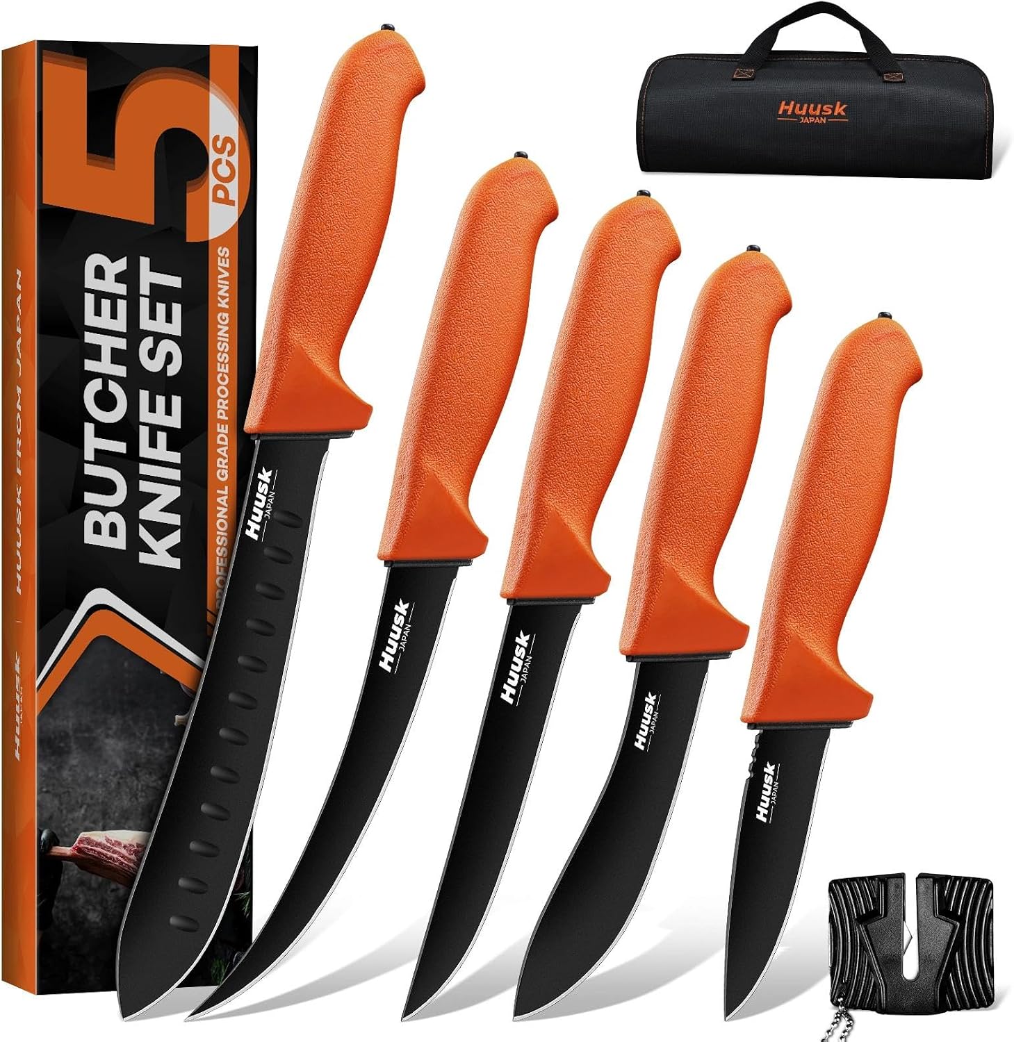 Butcher Knife Set - Meat Processing Kit with Roll Bag, Gift for Men