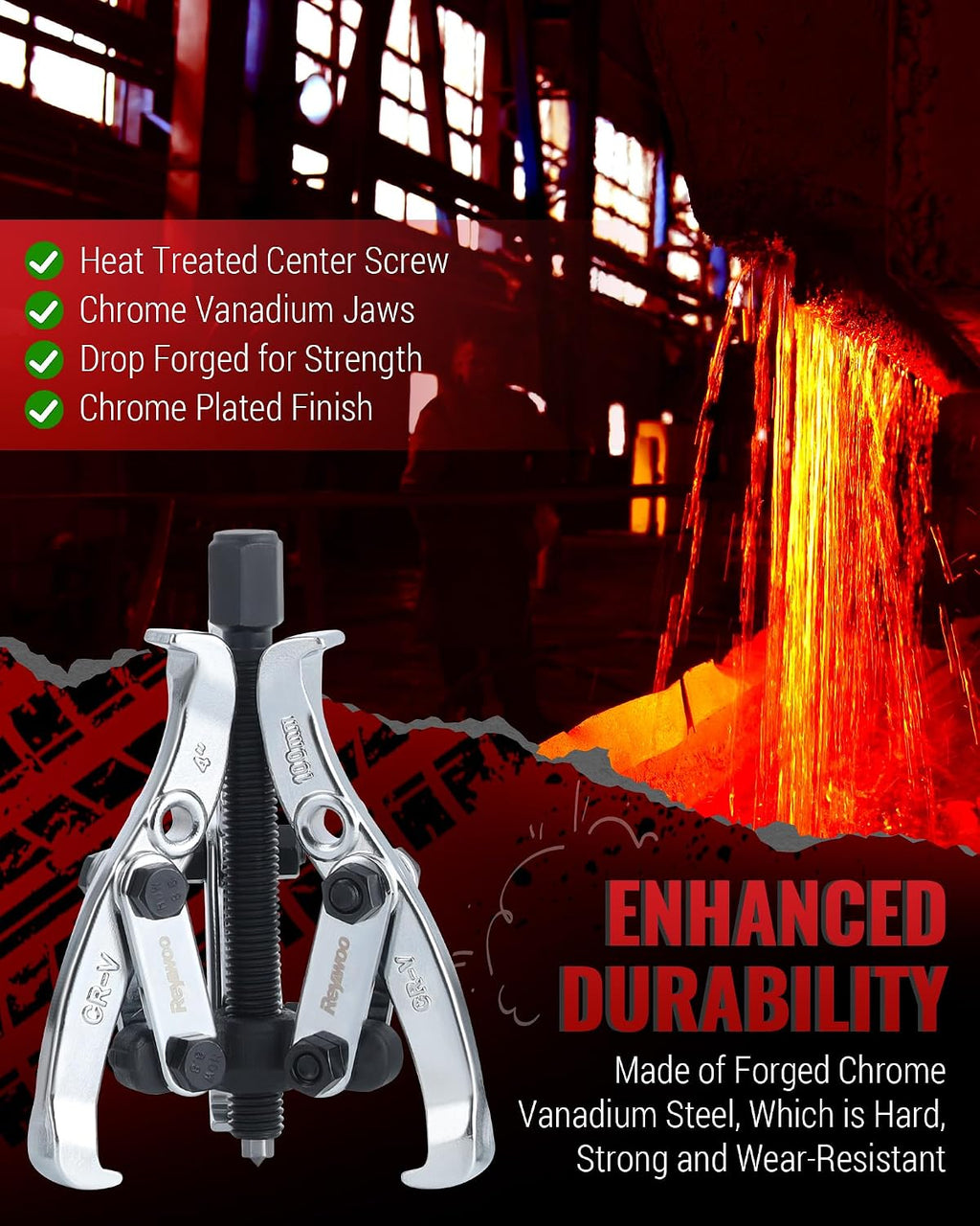 Gear Puller Set, 3" 4" 6" 8" Bearing Puller Kit for Pulley Gear Bearing Flywheel Removal, Cr-V Steel 2 Jaw & 3 Jaw