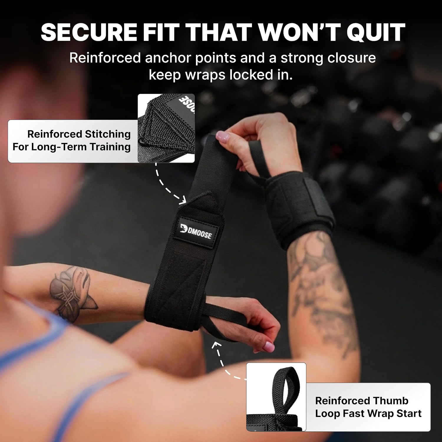 Wrist Wraps for Weightlifting 18" - Heavy Duty Gym Wrap with Hand Thumb Loop for Support & Pain Relief, USPA Approved