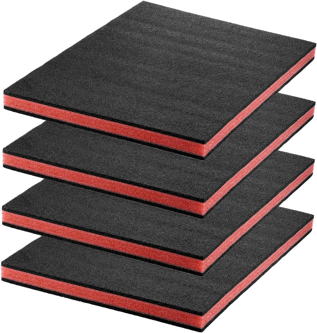 Tool Box Foam Inserts, 4-Pack 16x12x1 inch, Red/Black Polyethylene PE Foam Sheets, Customizable Protection for Tools
