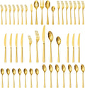 45 Piece Gold Silverware Set with Serving Utensils, 18/10 Stainless Steel