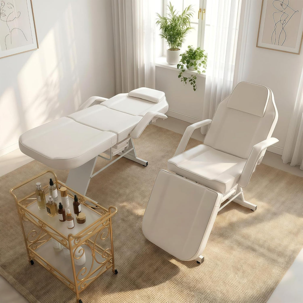 Esthetician Bed Tattoo Chair for Artists w/ 2Tray&Rolling Stool