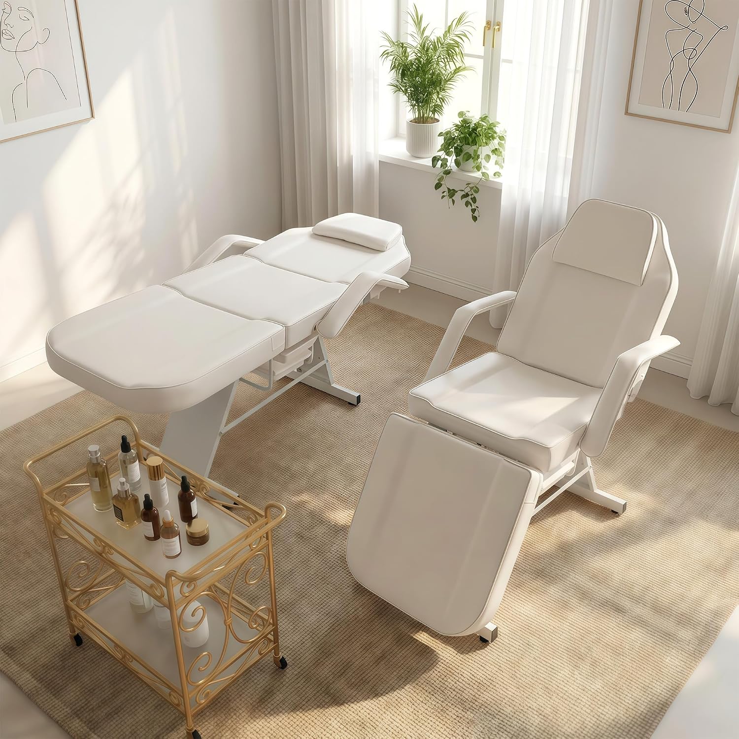 Esthetician Bed Tattoo Chair for Artists w/ 2Tray&Rolling Stool