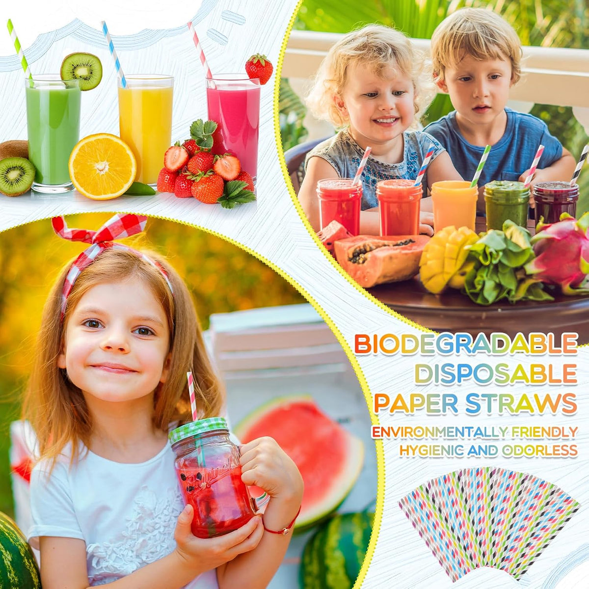 1200 Pcs Paper Straws Bulk, disposable Striped 7.87, Multicolor