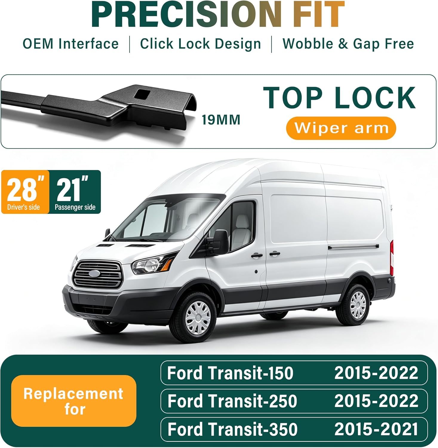 Windshield Wiper Blades Replacement for Ford Transit-150 Transit-250 Transit-350 2015 2016 2017 2018 2019 2020 2021
