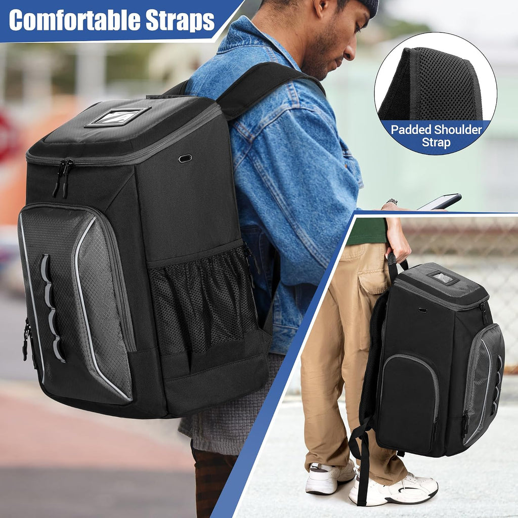 Roller Skate Bag, Ice Skate Bag Backpack with Multiple Pockets | Back Shoe Pocket, Top Helmet Pocket, Padded Shoulder