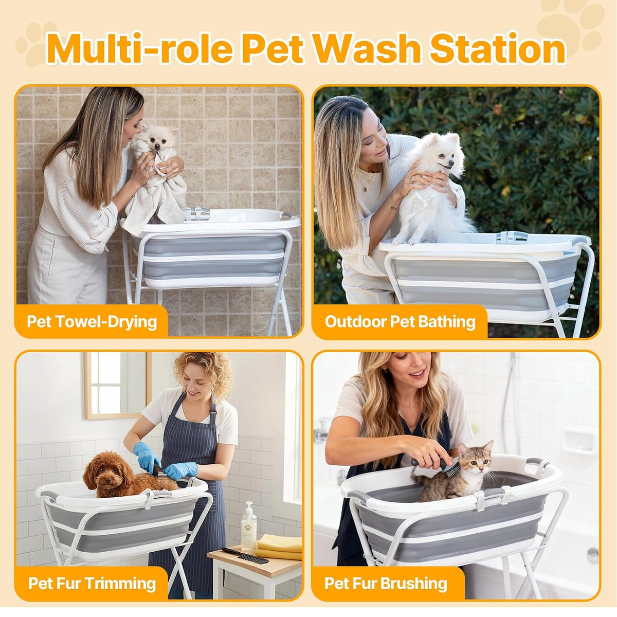 Beberoad 2 in 1 Dog Bath Tub Dog Washing Station for Bathing and Grooming, Elevated Collapsible Foldable Portable