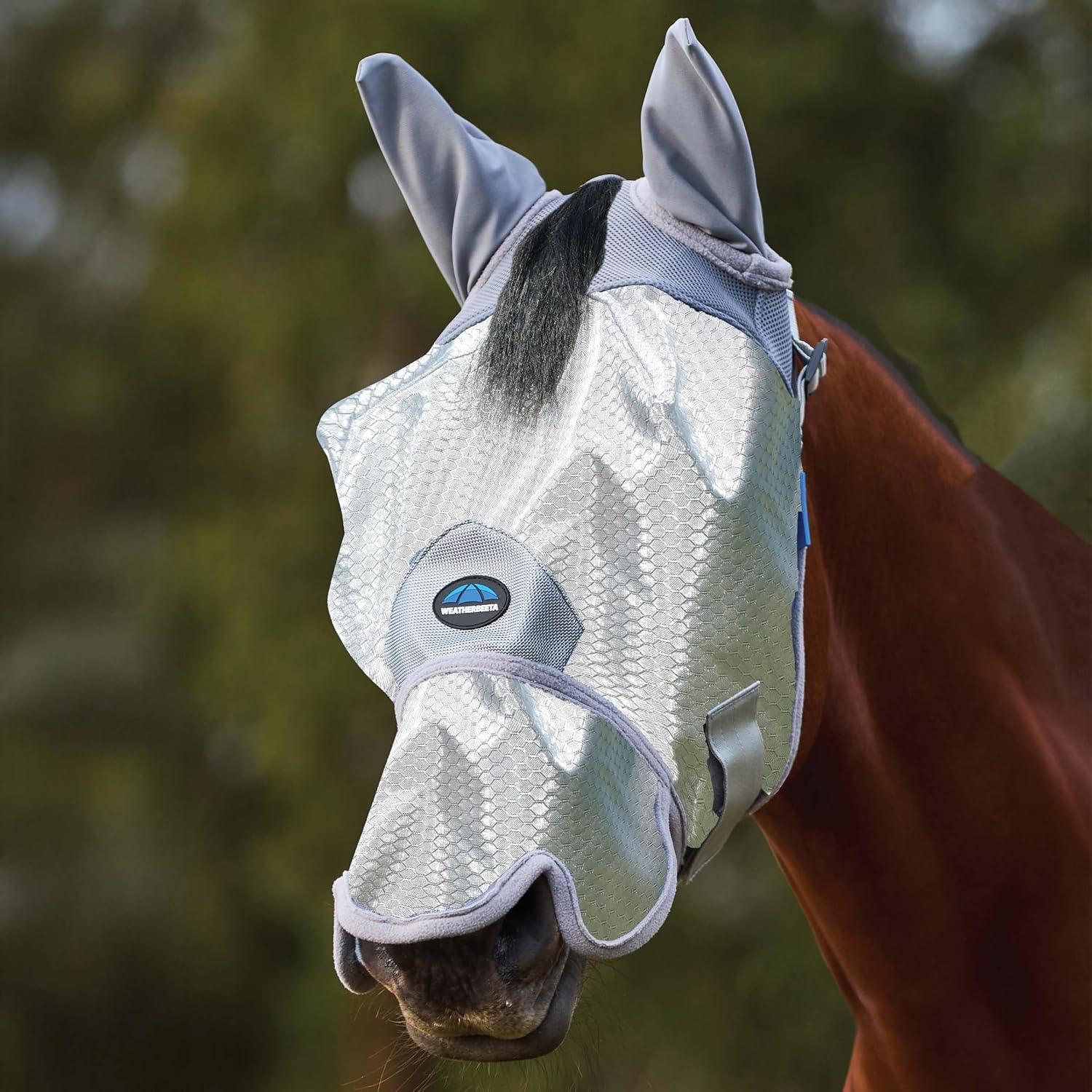 ComFiTec Hexi Shield Fly Mask with Ears & Nose, Silver, Large