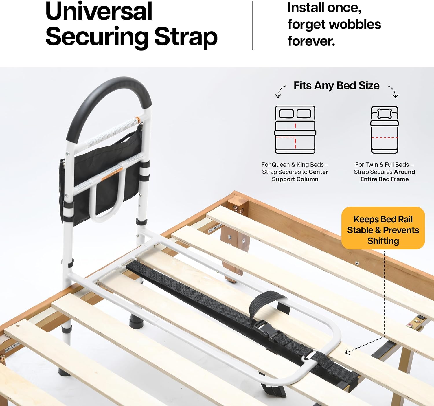 Bed Assist Rail Bed Rails Ror Seniors with Adjustable Heights with Storage Pocket Easy to get in or Out of Bed Safely
