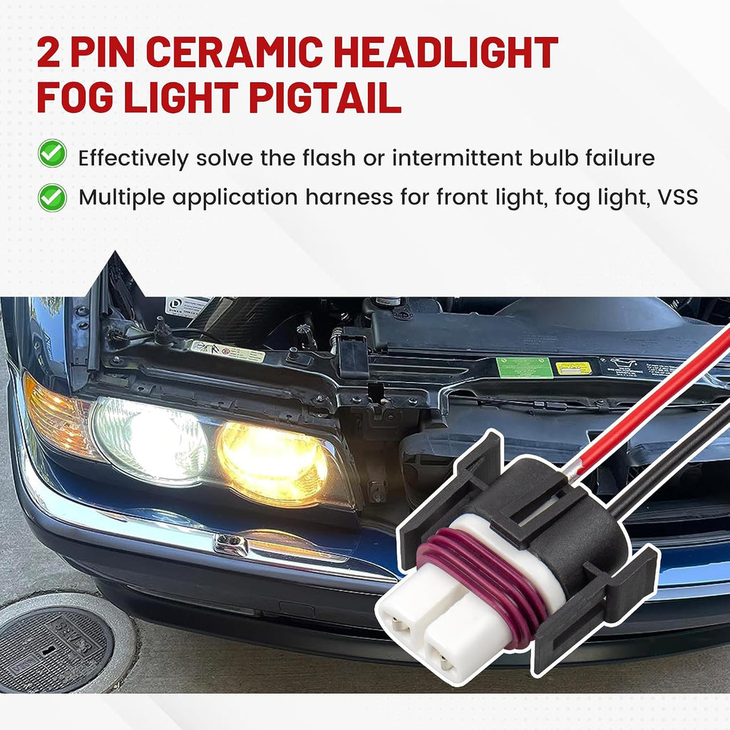 H8 H9 H11 880 881 2 PIN Female Wiring Ceramic Socket Universal Fit for Toyota GMC Chevy Honda Jeep Ford Subaru Dodge