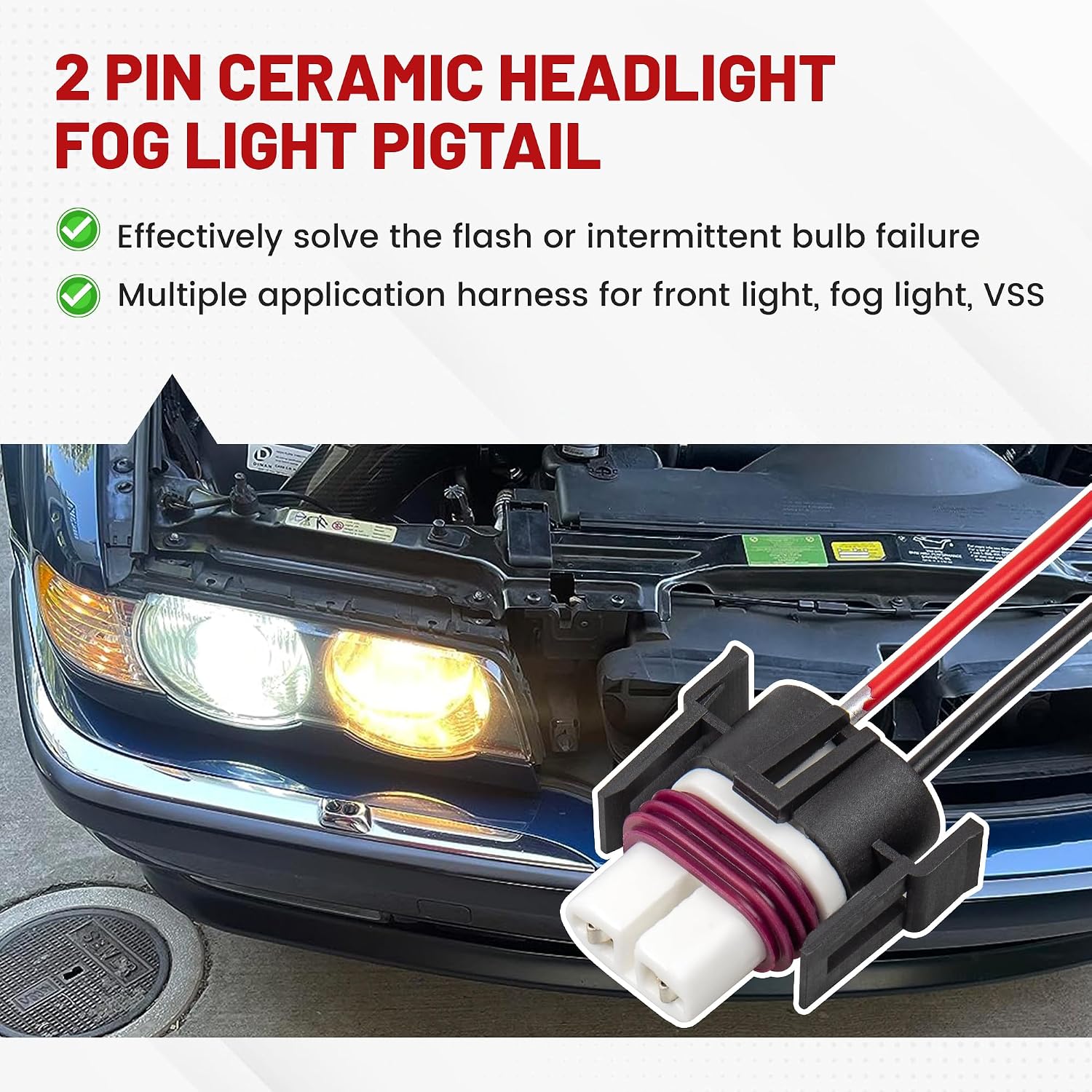 H8 H9 H11 880 881 2 PIN Female Wiring Ceramic Socket Universal Fit for Toyota GMC Chevy Honda Jeep Ford Subaru Dodge