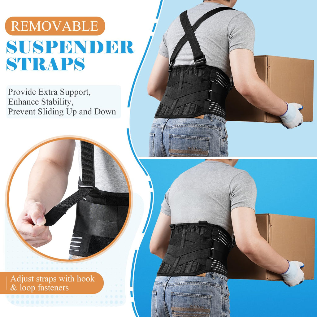 Back Support Belt with 2 Removable Suspender Straps, Back Posture Corrector for Heavy Lifting Safety Protector, Work