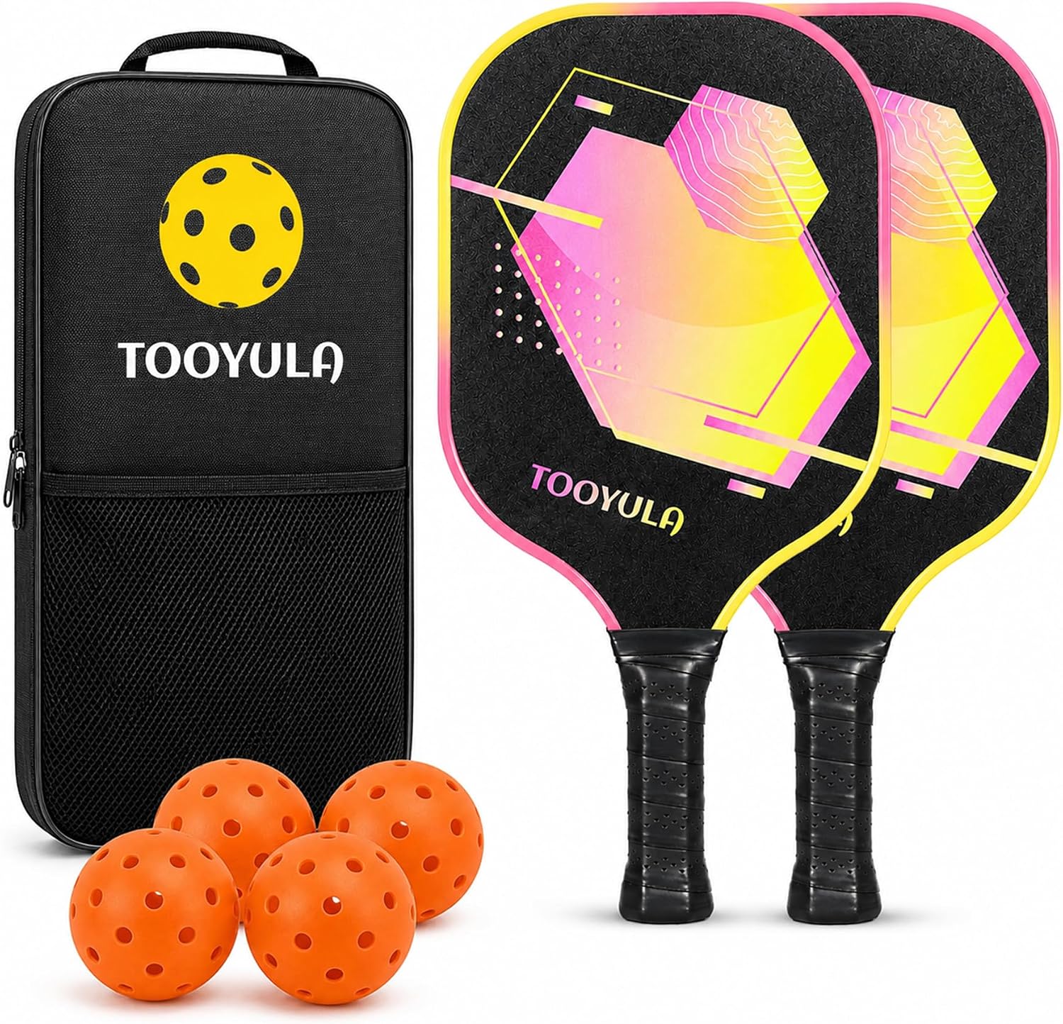 Pickleball Paddle Set of 2, Fiberglass Pickleball Rackets with Large Sweet Spot & High Fault Tolerance, Complete