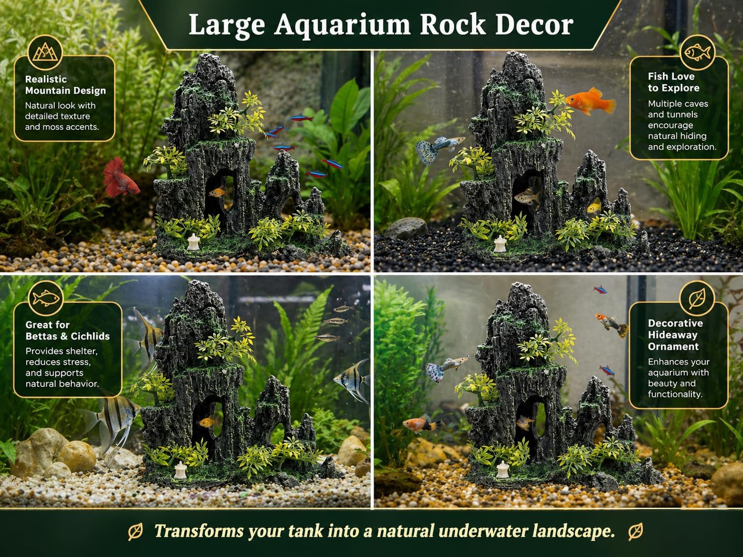 Large Aquarium Decorations and Tall Aquarium Decor for Fish Tank Decorations Artificial Mountain View Ornament Tall
