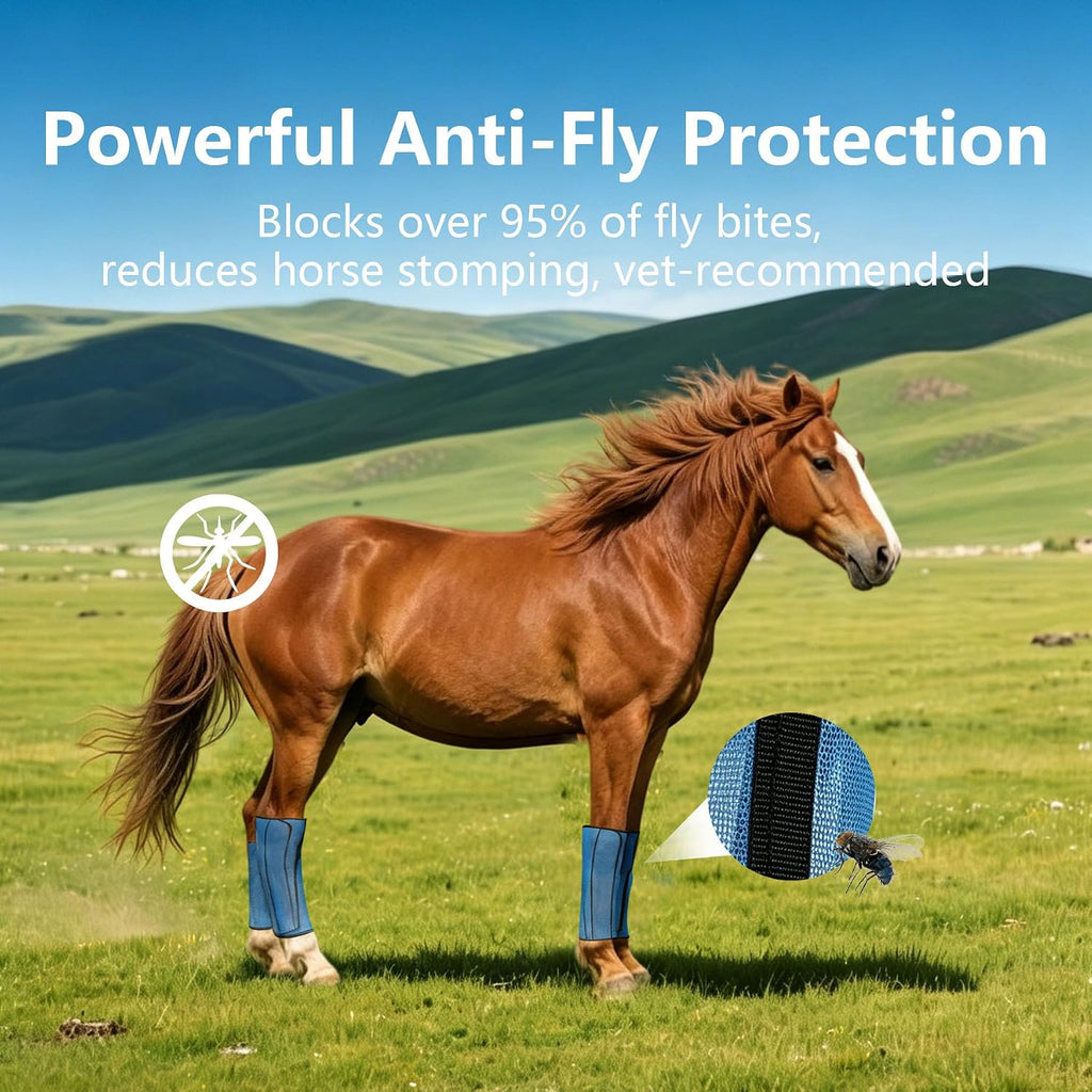 Horse Fly Boots,Fly Boots for Horses Set,Reduce Stomping (Black 4pcs)