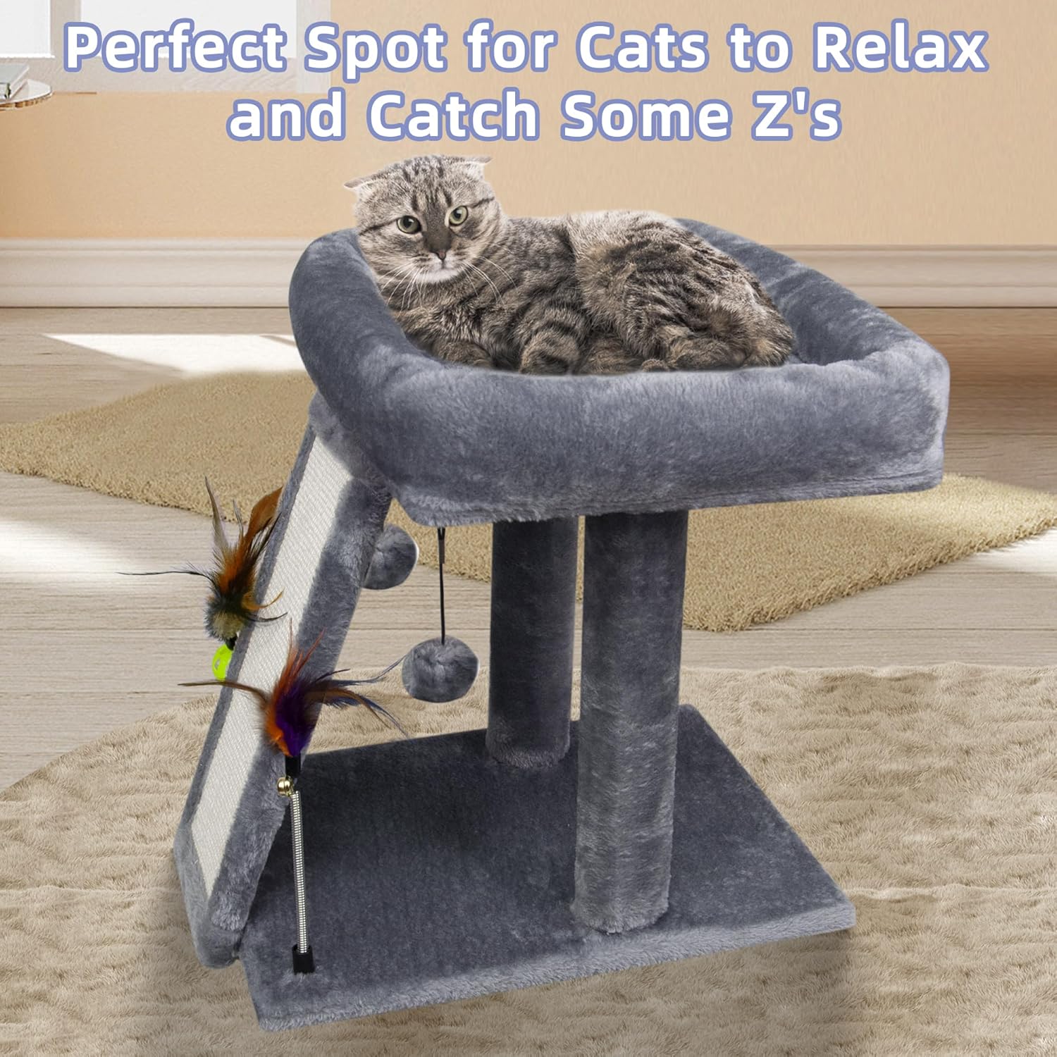 Cat Tree Tower with Cat Scratching Post for Indoor Cats, Activity Centre Climbing Tree with Scratching Board and