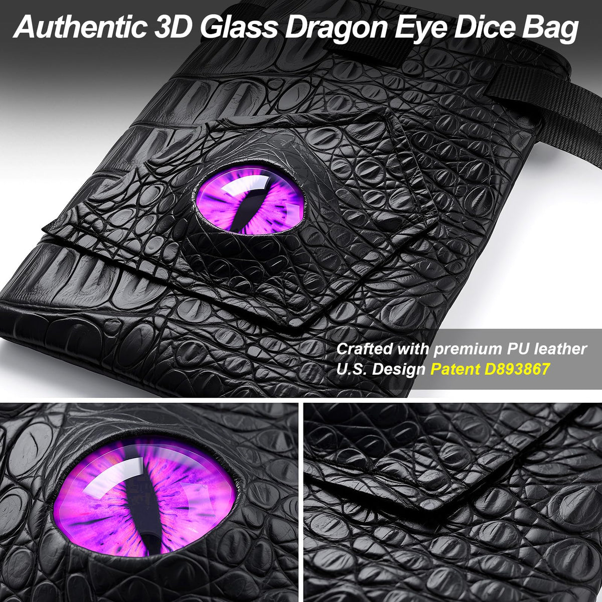 Dragon Dice Bag, PU Leather Pouch with 3D Glass Dragon Eye