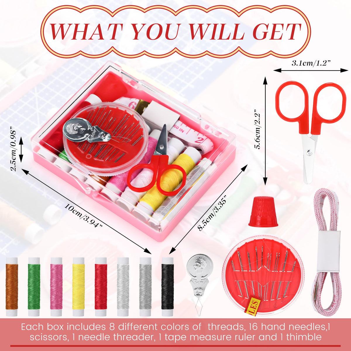 12 Pack Small Sewing Kit Bulk with Scissors Threads Needles
