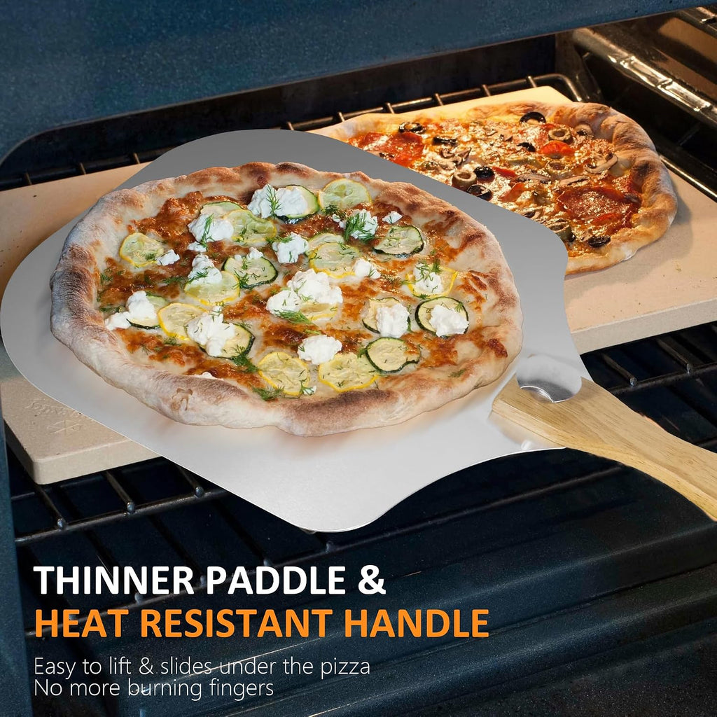 Aluminum Pizza Peel with Cutter, 12 Inch Pizza Paddle Shovel, Metal Turning Peel with 14'' Rocker Cutter, Pizza Oven