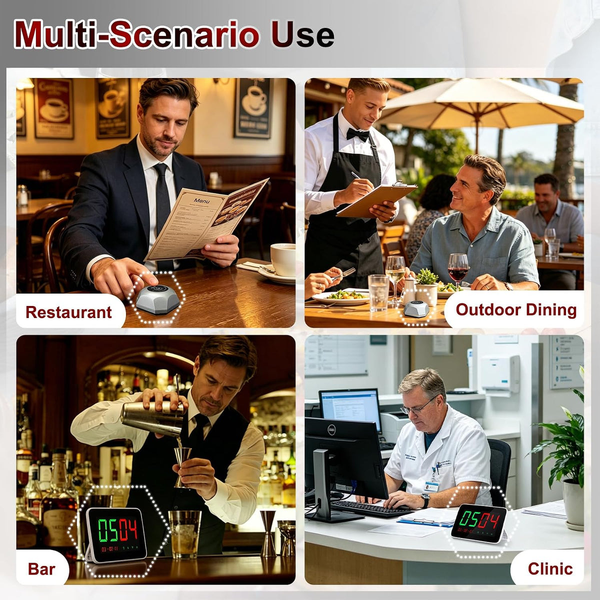 Restaurant Pager Wireless Call Bell Caregiver Call Button(2-Pack)