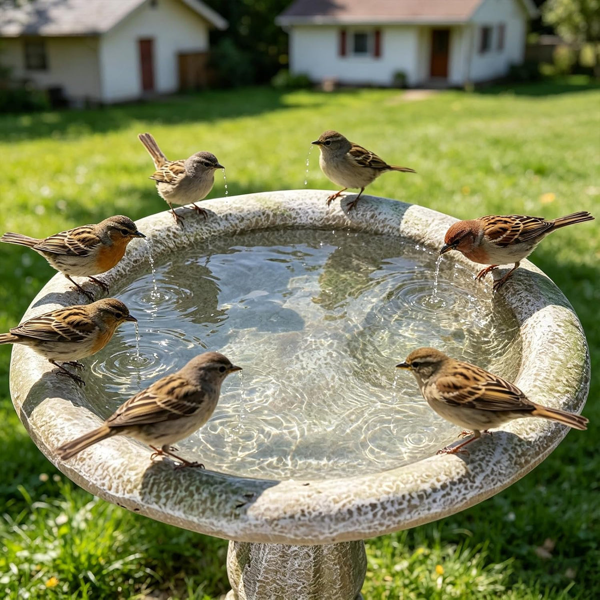 23.8" Tall Pedestal Bird Bath for Outdoor, Antique Weathered Concrete Birdbath with Decorative Carving, Durable