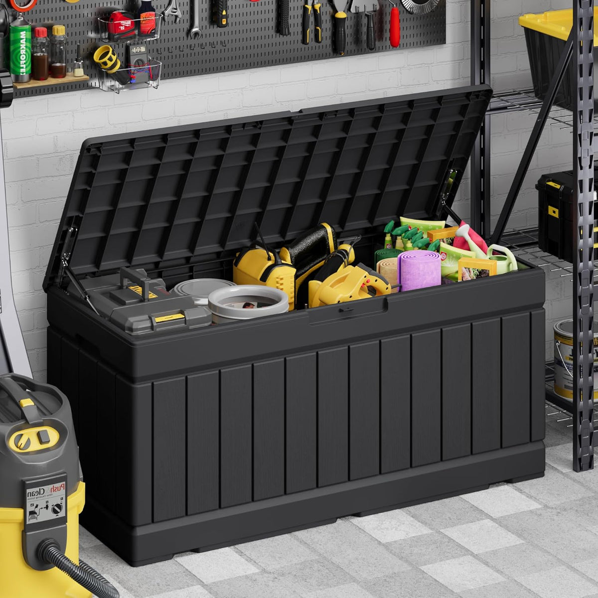 78 Gallon Deck Box, Waterproof Resin Outdoor Storage Box | Outdoor Storage Bench Lockable for Outside and Patio