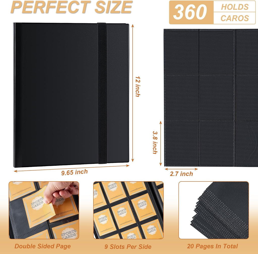 Card Binder 9 Pocket Storage 360 Card Binder,Trading Card Binder (Black) | Senior and Sturdy Side-Loading
