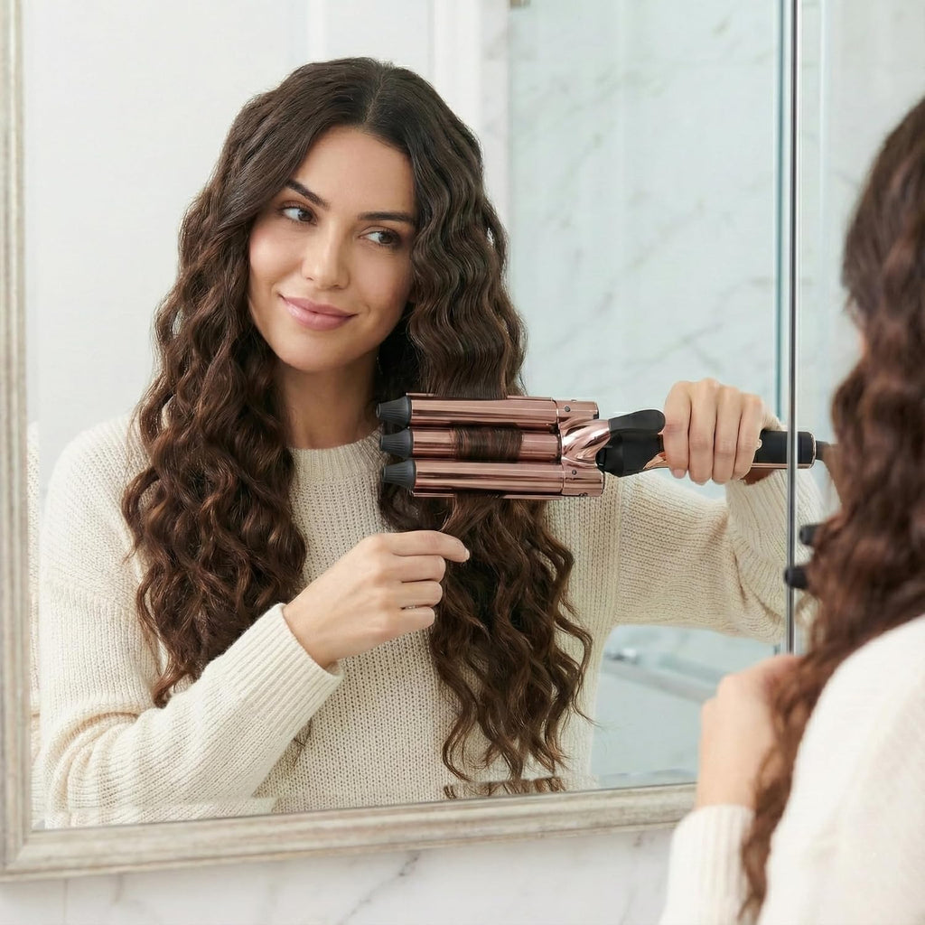 3 Barrel Titanium Curling Iron, Hair Crimper for Beach Waves | 1 Inch Triple Barrel, 5 Heat Settings Up to 410°F