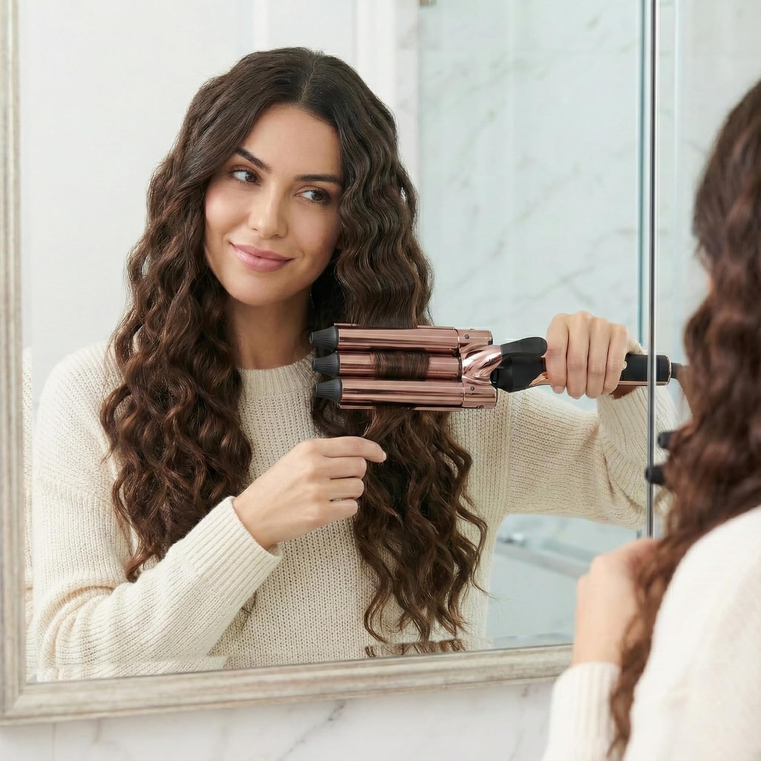 3 Barrel Titanium Curling Iron, Hair Crimper for Beach Waves | 1 Inch Triple Barrel, 5 Heat Settings Up to 410°F