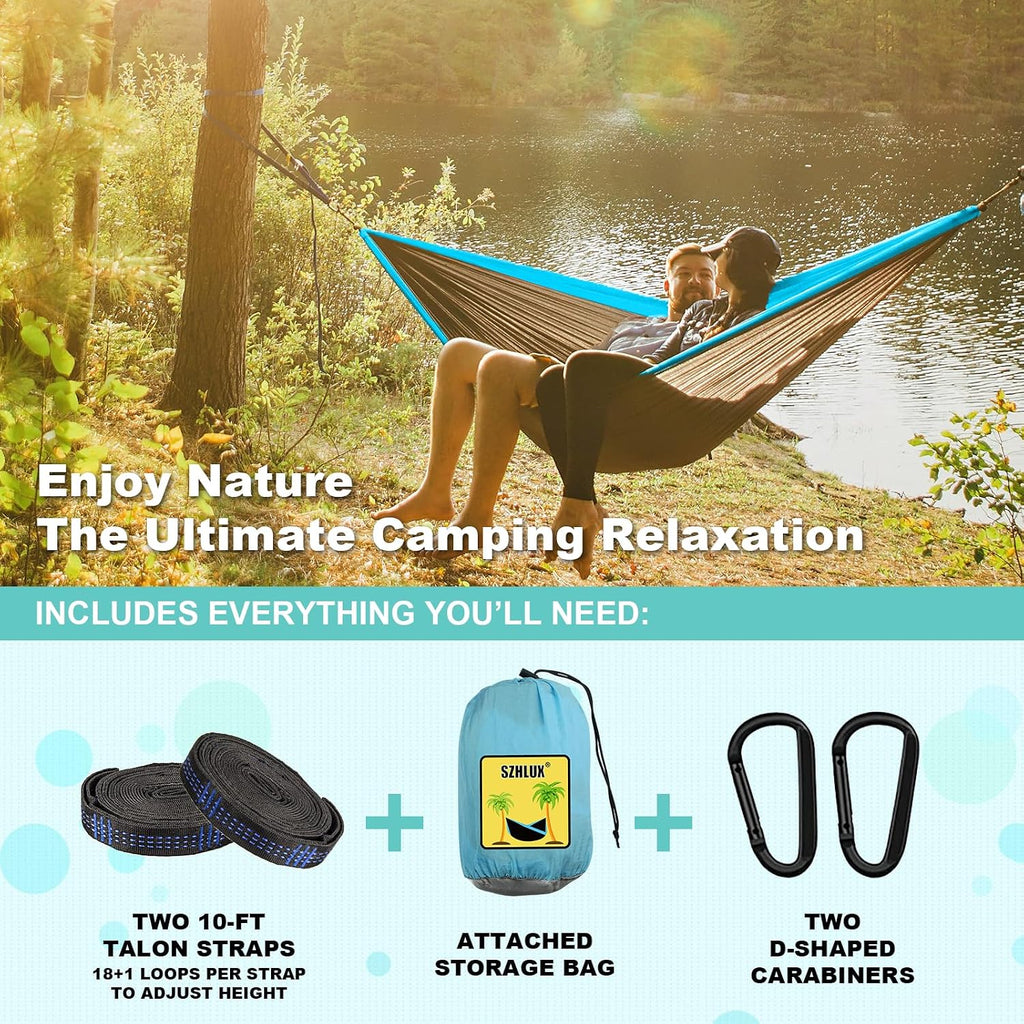 Camping Hammock Double & Single Portable Hammocks with 2 Tree Straps and Attached Carry Bag,Great for