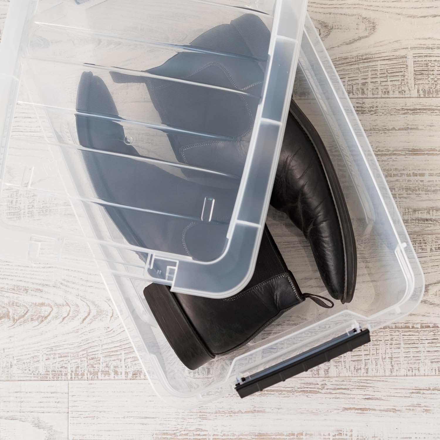4-Pack Storage Bins with Lids, 13 Quart, Made in USA Stackable See-Through Organizing Solution Latches Durable