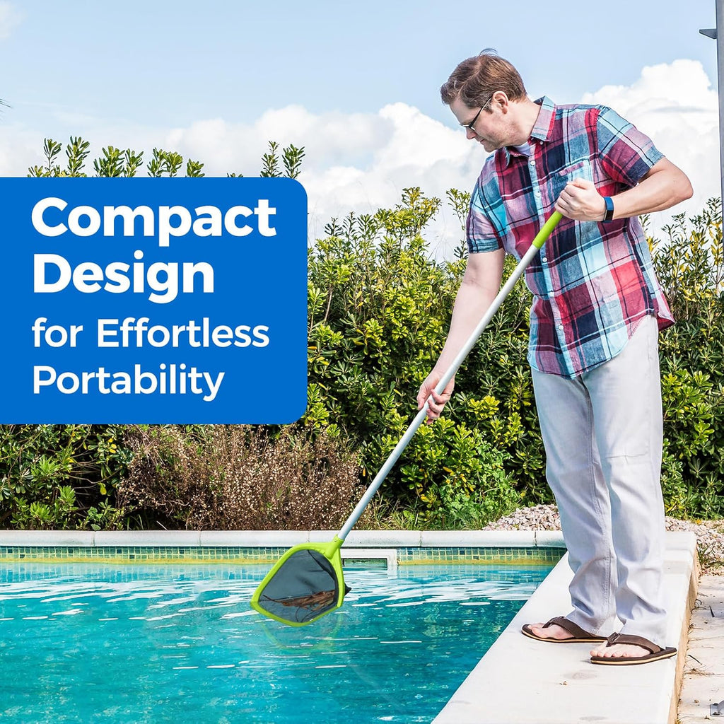 Swimming Pool Skimmer Net 57 inches, Leaf Rake Net with 4 Section Telescopic Aluminum Pole for Fast Cleaning Ponds