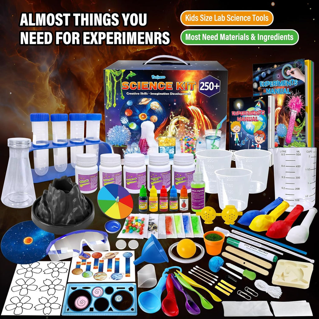 250 Experiment Science Kit for Kids t S.T.E.M Toys | Erupting Volcano, Planet Projects, Bouncy Ball, Scientist Set