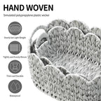 Set of 2 Scalloped Baskets, Small Wicker Baskets for Gifts, Grey
