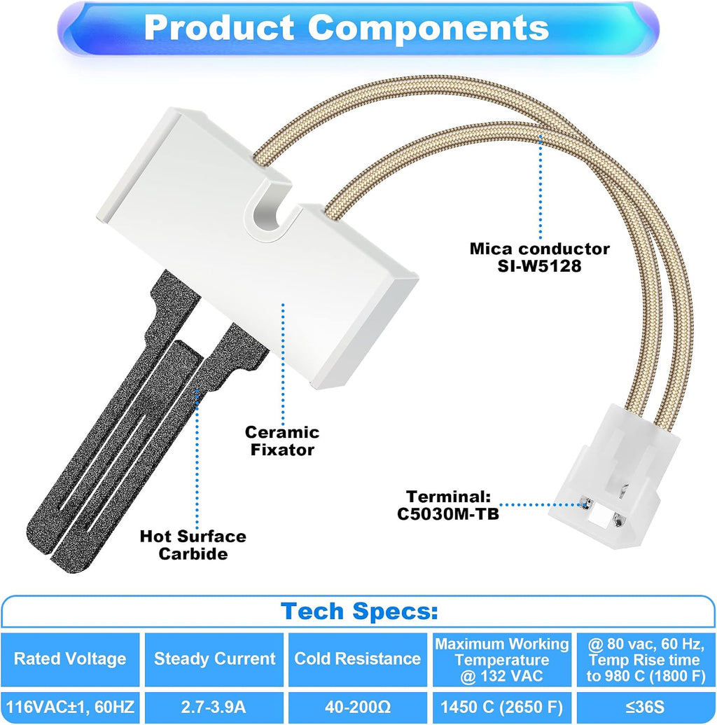 Dreyoo 1 Pack LH33ZS004 Furnace Ignitor, Furnace Hot Surface Ignitor Igniter Direct Replacement Compatible with Carrier Payne OEM Part LH33ZS004
