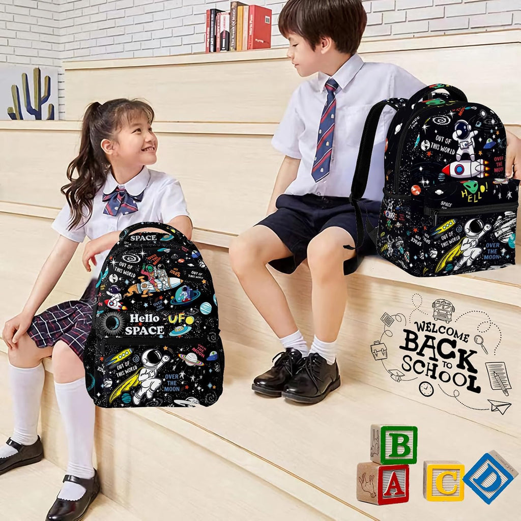 Space Astronaut Rocket School Backpack for Boys Kids Girls Adjustable Strap Waterproof 16 inch School BookBag Outdoor