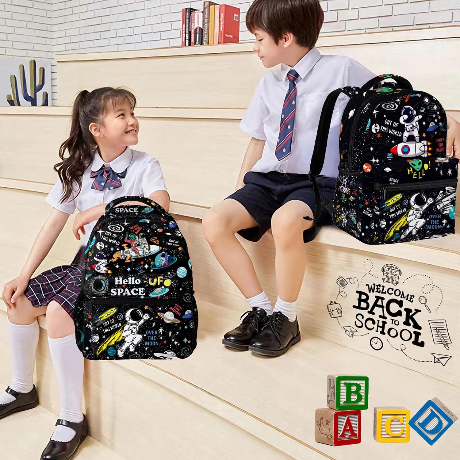 Space Astronaut Rocket School Backpack for Boys Kids Girls Adjustable Strap Waterproof 16 inch School BookBag Outdoor