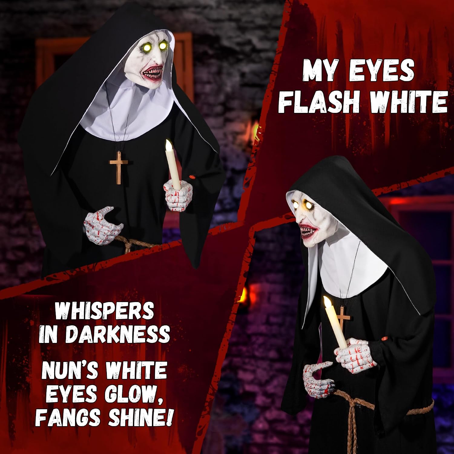 Halloween Animatronics 6ft Nun Animated 72inch Sister Decoration with Motion Sensor Activated, Creepy Sound, Scary